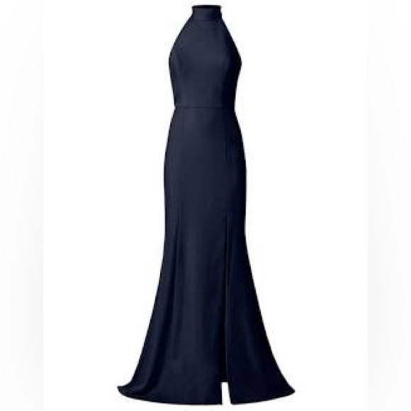 Amsale Cora Navy French Blue Halter High Neck Bridesmaid Dress Size 4 - Picture 1 of 3